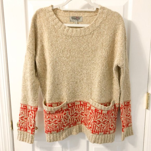 NWOT UO Tan & Red Pattern Sweater - Picture 5 of 8